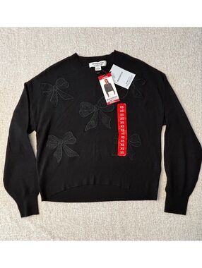 Shondaland/Netflix Bridgerton Women’s Lace Bow Appliqué Sweater Black Size XS